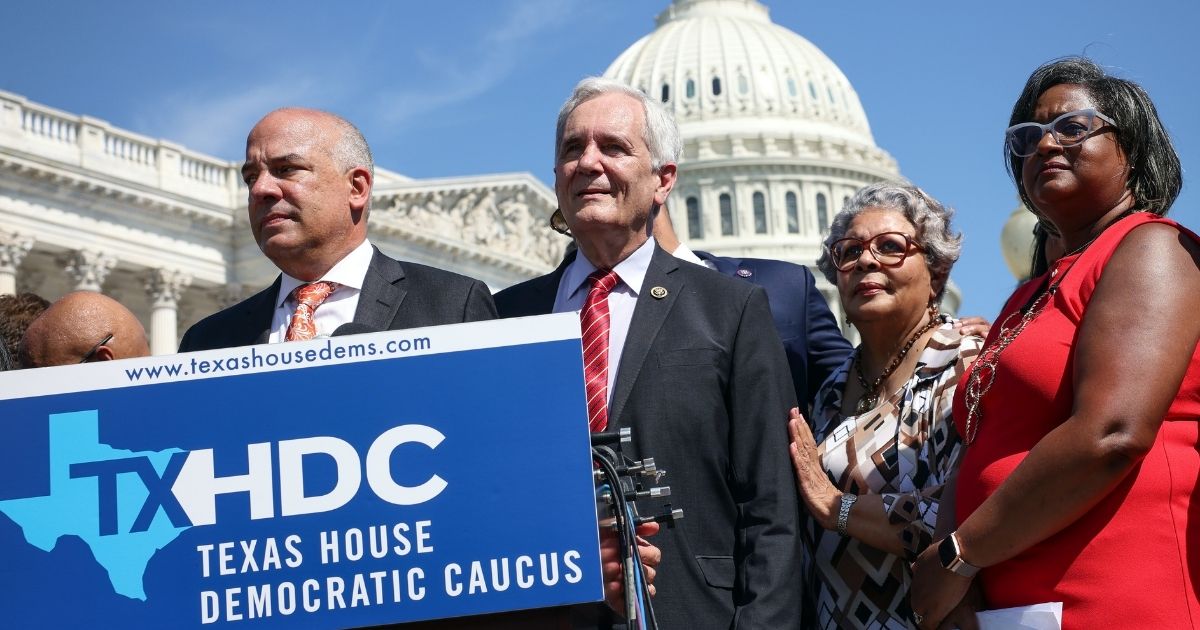 Texas State Democrats speak during a news conference on voting rights outside the U.S. Capitol on July 13, in Washington, D.C.