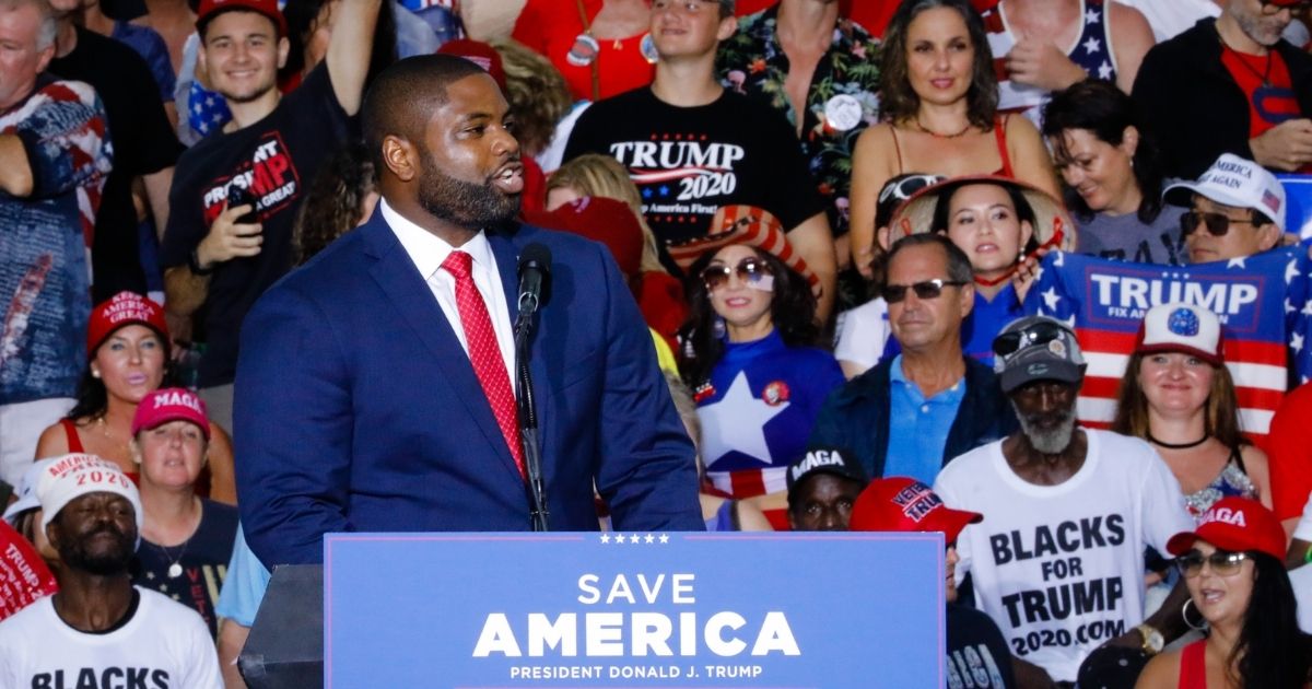 Rep. Byron Donalds speaks during a rally on July 3, in Sarasota, Florida.