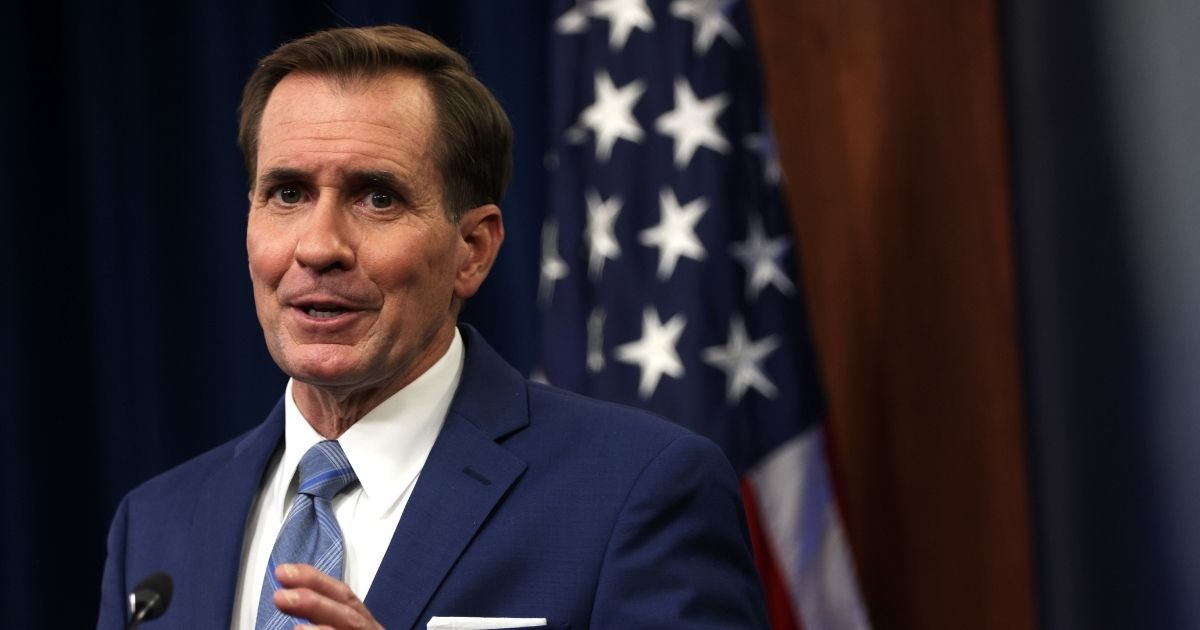 Department of Defense press secretary John Kirby speaks during a news briefing at the Pentagon on Monday in Arlington, Virginia.