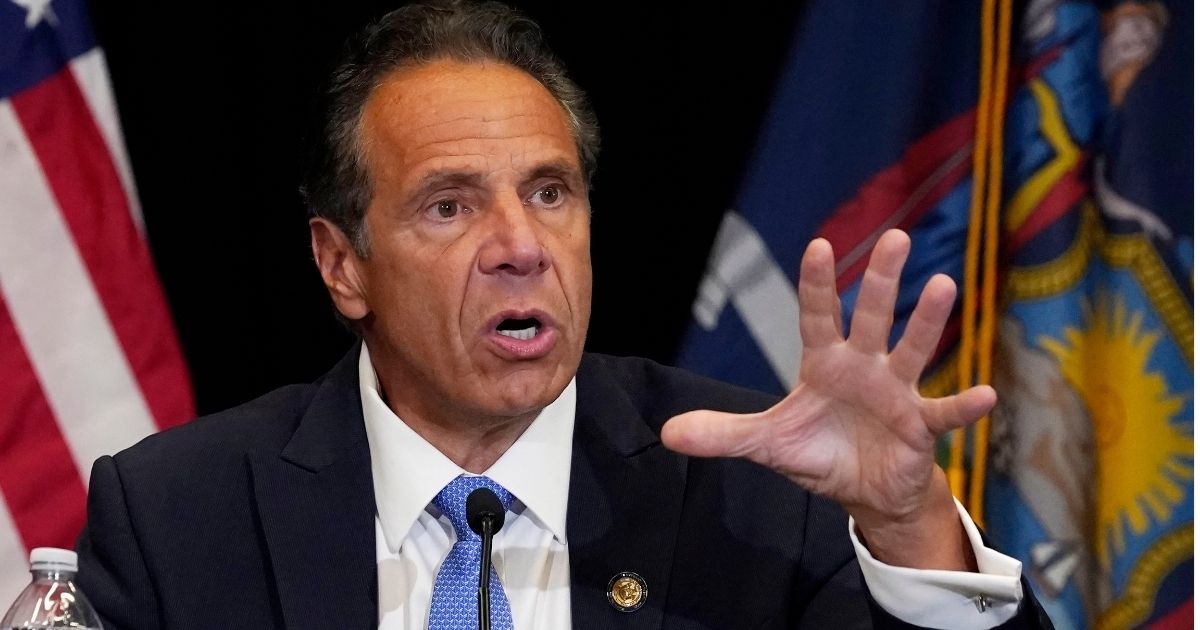 New York Gov. Andrew Cuomo is seen speaking at Yankee Stadium in New York City in a photo taken on July, 26, 2021.