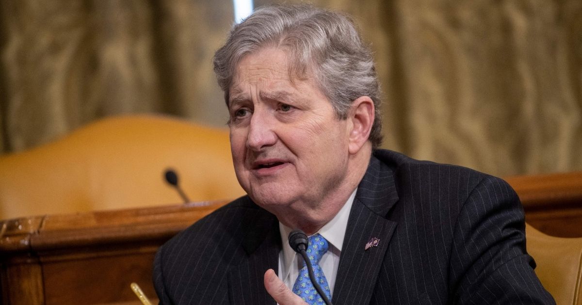Republican Senator from Louisiana John Kennedy questions Acting Director of the Office of Management and Budget Shalanda Young a hearing to discuss President Biden's budget request for FY 2022 on June 8, 2020, at the U.S. Capitol in Washington, D.C.