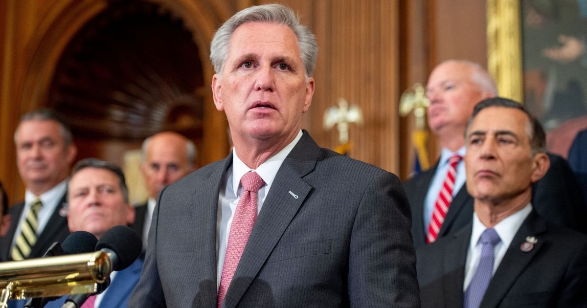 House Minority Leader Kevin McCarthy speaks alongside fellow Republicans about the U.S. military withdrawal from Afghanistan, criticizing President Joe Biden's actions during a news conference at the U.S. Capitol in Washington, D.C., on Tuesday.
