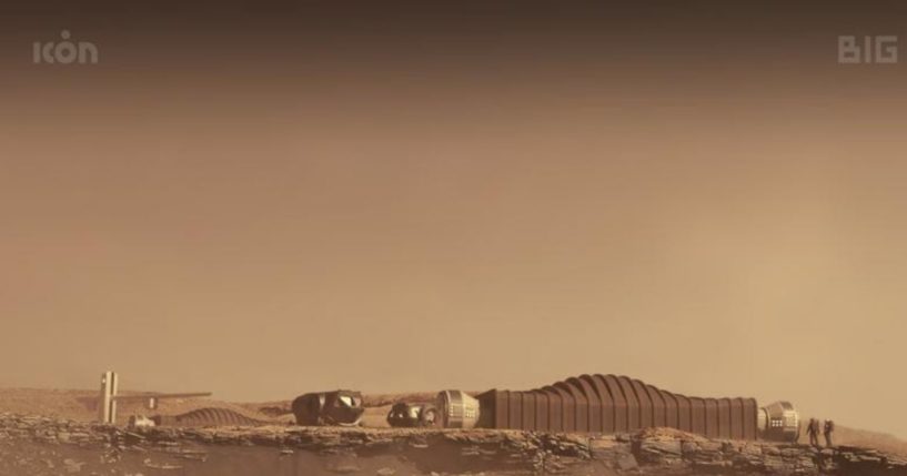 A photo shared publicly by ICON and NASA in August 2021 shows the proposal for the Mars Dune Alpha habitat experience.