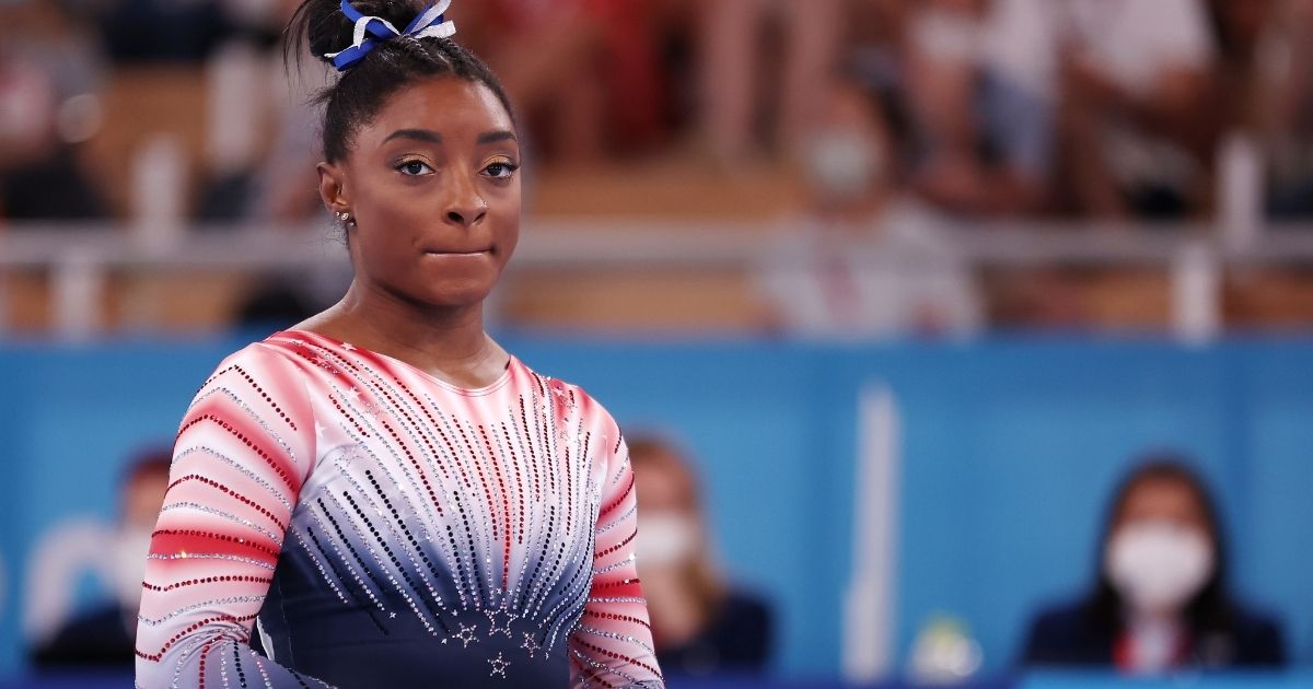 Gymnast Simone Biles is seen competing in the Tokyo 2020 Olympic Games at the Ariake Gymnastics Centre in the Ariake district of Tokyo, Japan, in a photo taken on Aug. 3, 2021.
