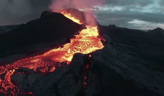 Fagradalsfjall, a tuya volcano formed on the Reykjanes Peninsula in Iceland, erupts.