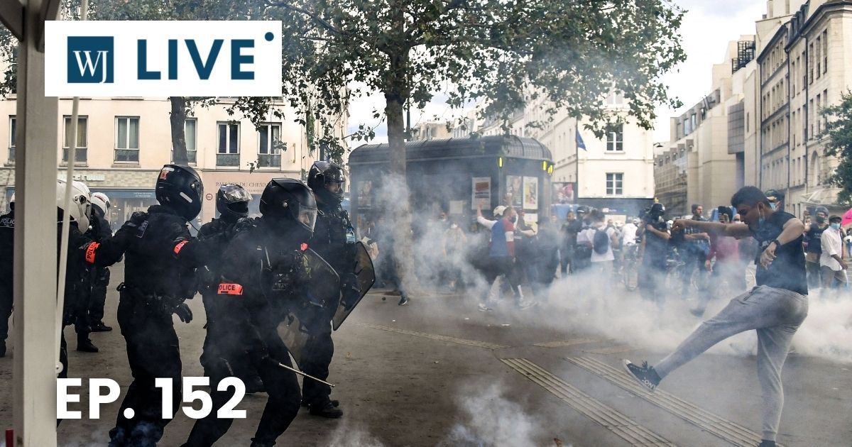 Demonstrators clash with anti-criminality (BAC) and BRAV police brigades at the end of a demonstration as part of a national day of protest against French legislation making a COVID-19 health pass compulsory to visit a cafe, board a plane or travel on an inter-city train in Paris on July 31, 2021.