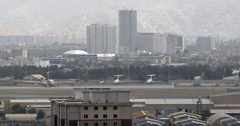 Aircraft are seen on the tarmac of the Hamid Karzai International Airport in Kabul, Afghanistan, on Saturday.