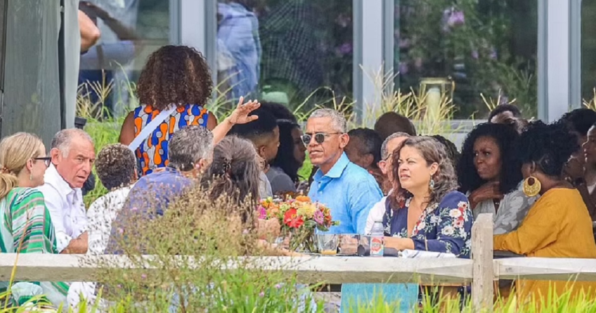 Former President Barack Obama and guests are pictured at a post-birthday bash brunch Sunday in Martha's Vineyard.