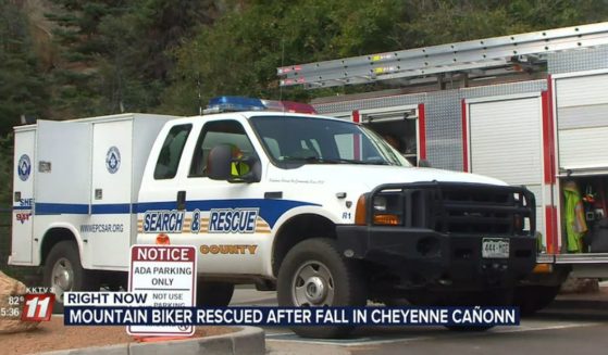 Search and Rescue truck at Cheyenne Cañon in Colorado Springs as teams rescue a fallen mountain biker.