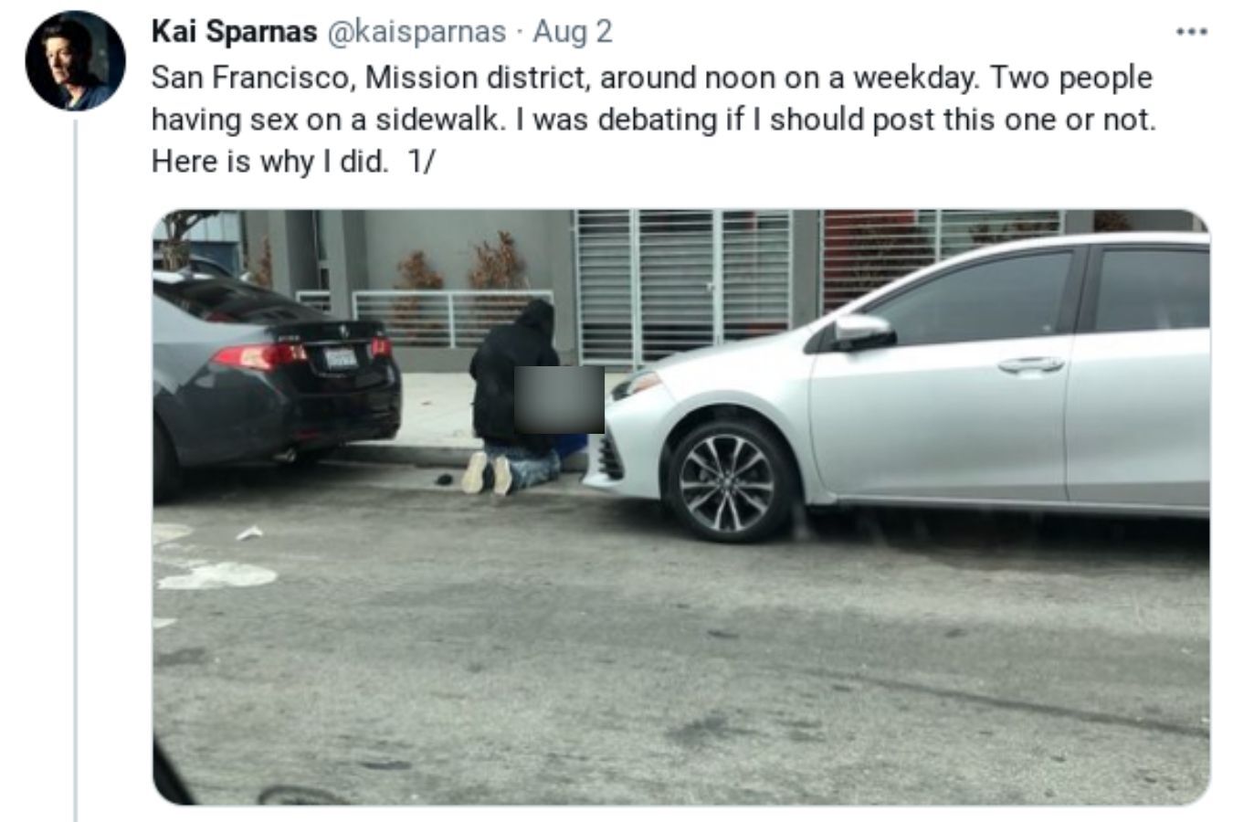 Kai Sparnas encountered two people having sex on a San Francisco sidewalk.