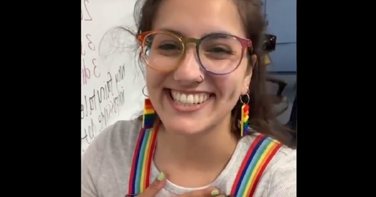 Kristin Pitzen, a teacher in Southern California's Newport-Mesa Unified School District pledges allegiance "to the queers" in a video she posted to social media in June.