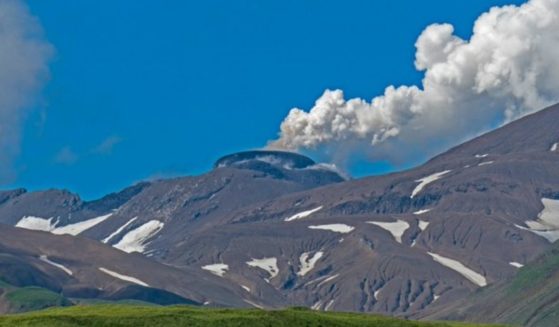 The Great Sitkin Volcano is seen on Wednesday.