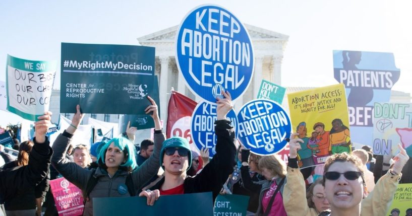 Pro-abortion activists protest outside the Supreme Court in Washington, D.C., on March 4, 2020.
