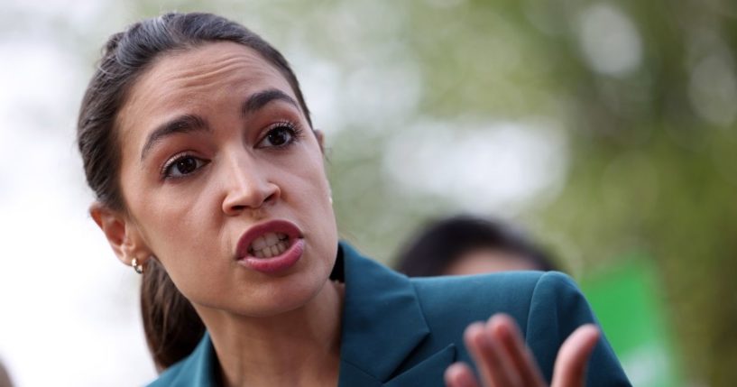 Democratic Rep. Alexandria Ocasio-Cortez of New York speaks at a news conference outside of the U.S. Capitol on July 20, 2021, in Washington, D.C.