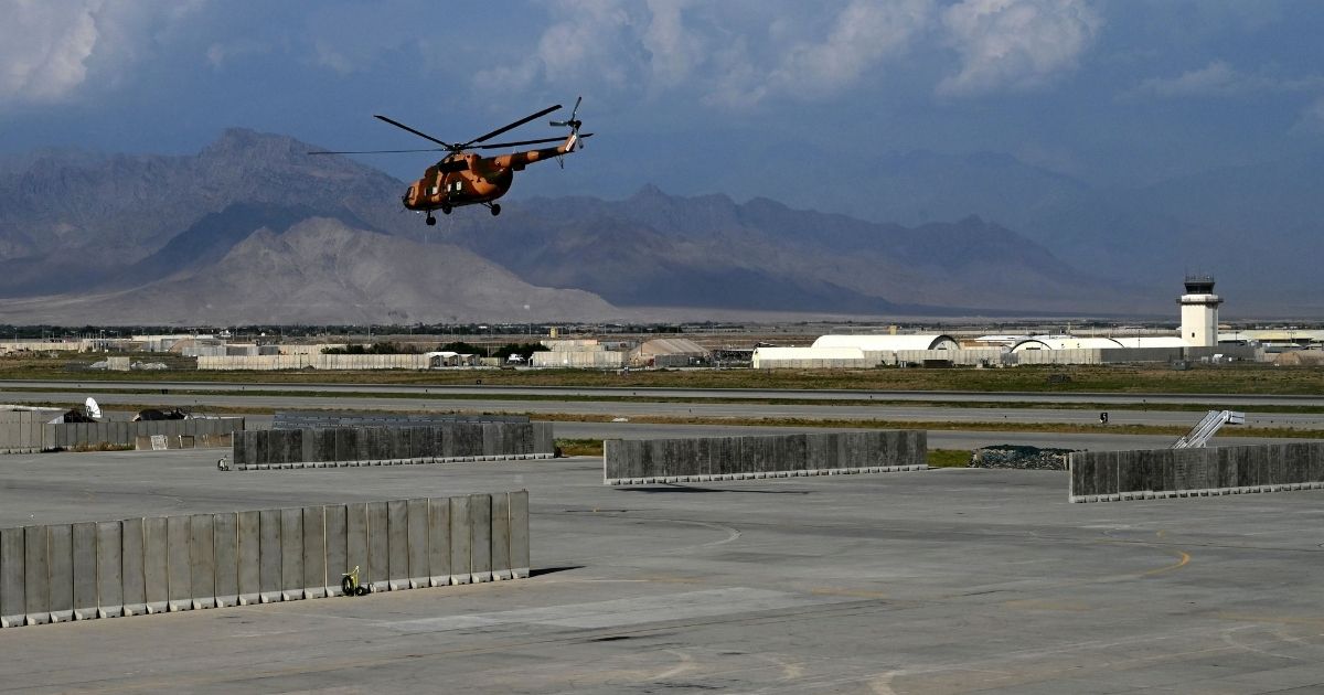 An Afghan helicopter takes off from the Bagram Air Base, some 40 miles north of Kabul, Afghanistan, on July 5, 2021.