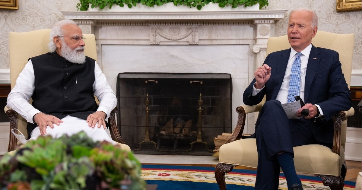 President Joe Biden, right, met Friday with Indian Prime Minister Narendra Modi in the Oval Office.