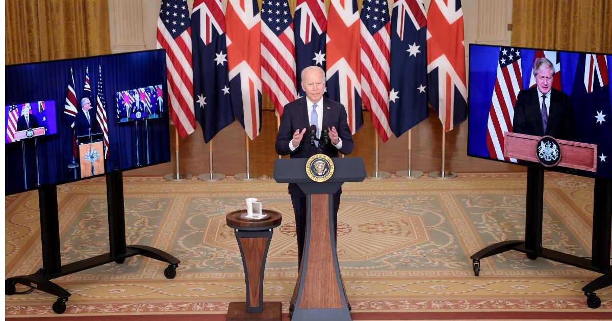 President Joe Biden announced a new national security initiative Wednesday, Sept. 15, 2021, in partnership with Australian Prime Minister Scott Morrison, left, and United Kingdom Prime Minister Boris Johnson.