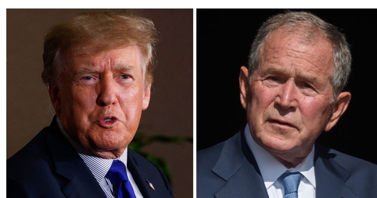 Former President Donald Trump, left, had harsh words for George W. Bush over his endorsement of Wyoming Rep. Liz Cheney.