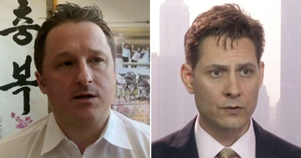 Canadians Michael Spavor, left, and Michael Kovrig who were detained in China on spying charges were released from prison and taken of the country on Friday.