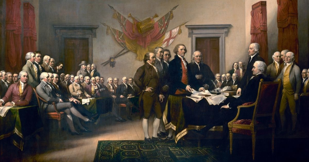 The Founding Fathers are pictured signing the Declaration of Independence in Philadelphia on July 4th, 1776, in this 1819 painting by John Trumbull.