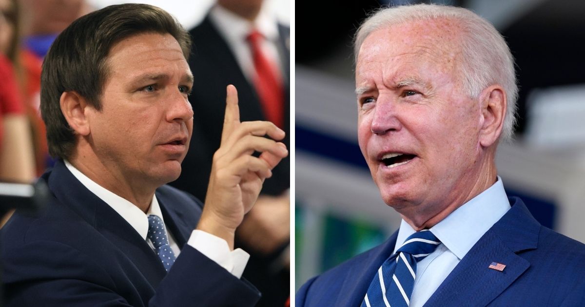 The state of Florida, led by Republican Gov. Ron DeSantis, pictured at left, is suing President Joe Biden's administration over its failure to follow U.S. immigration laws, according to a suit filed Tuesday.