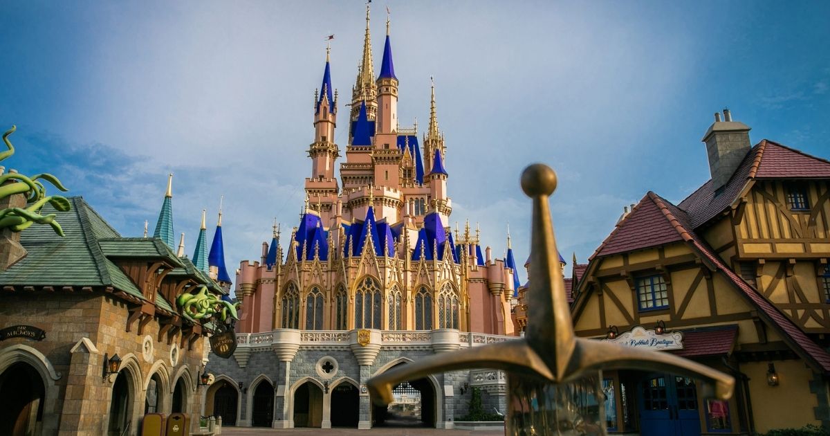In this handout photo provided by Walt Disney World Resort, the Cinderella Castle inside Magic Kingdom Park is currently receiving a royal makeover, and the work is nearly complete on June 30, 2020, in Lake Buena Vista, Florida.