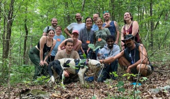 A group of cavers rescued a dog named Hawkeye from a 30-foot-deep pit at Dewey Hickman Nature Preserve in Indiana on Sept. 4, 2021.
