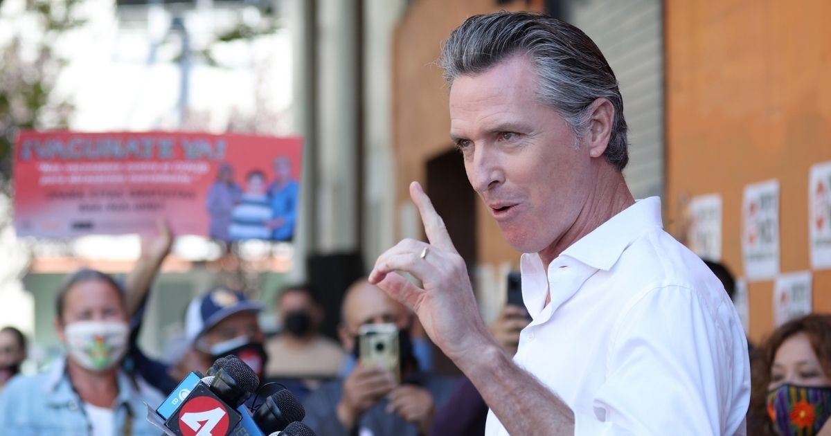 California Gov. Gavin Newsom speaks during a campaign rally on Tuesday in San Francisco.