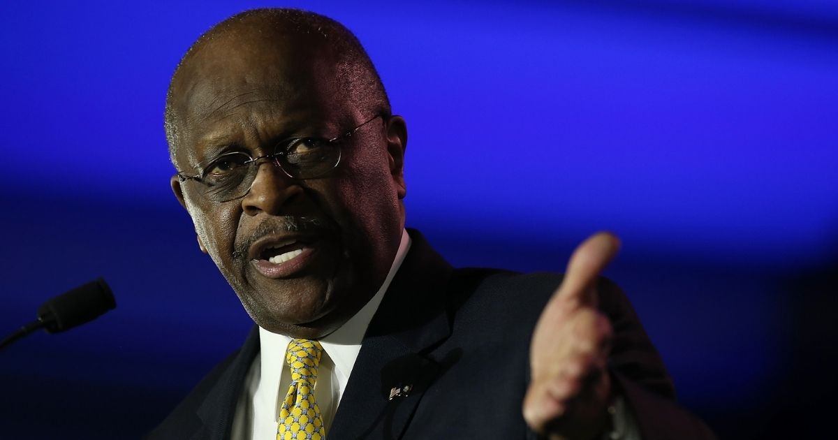 Herman Cain, former chairman and chief executive officer of Godfather's Pizza, speaks during the final day of the 2014 Republican Leadership Conference on May 31, 2014, in New Orleans.