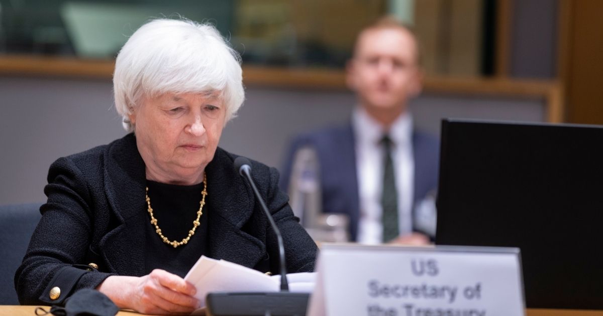 U.S. Secretary of the Treasury Janet Yellen attends an inclusive Eurogroup Ministers meeting in the Europa building on July 12, 2021, in Brussels, Belgium.