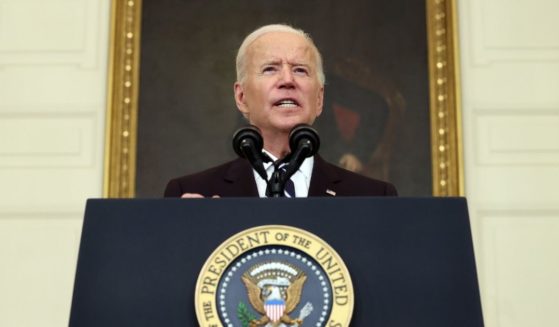 President Joe Biden speaks in the State Dining Room of the White House on Thursday in Washington, D.C.