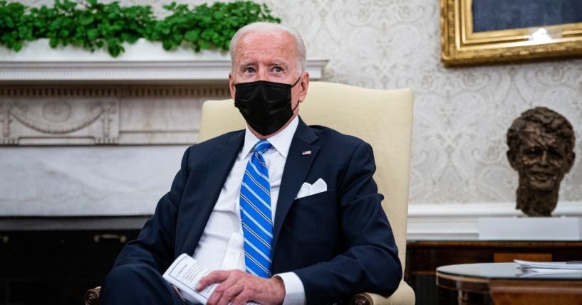 President Joe Biden is seen in the Oval Office of the White House on Tuesday in Washington, D.C.