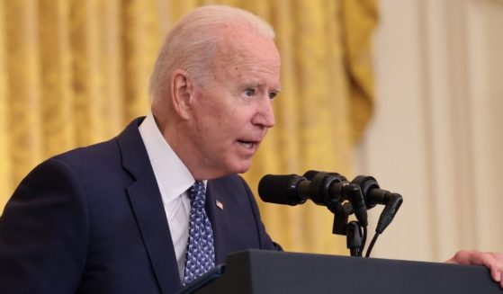 President Joe Biden speaks in the East Room at the White House in Washington on Wednesday.