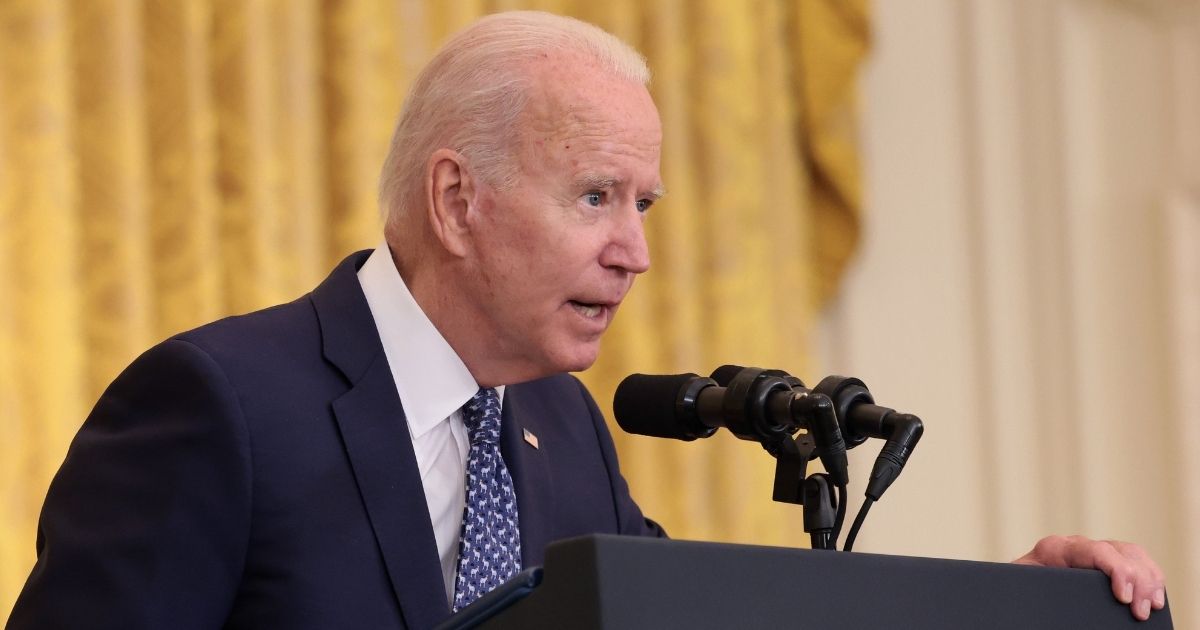 President Joe Biden speaks in the East Room at the White House in Washington on Wednesday.
