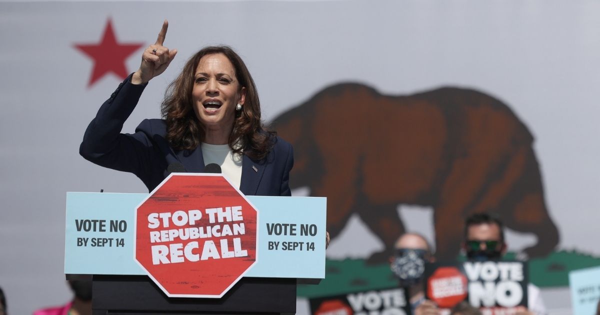 Vice President Kamala Harris speaks during a campaign rally with California Gov. Gavin Newsom on Wednesday in San Leandro, California.