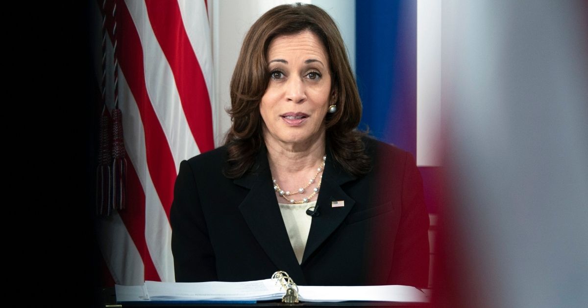 Vice President Kamala Harris speaks during a United Nations General Assembly virtual COVID-19 Summit on Sept. 22, 2021, from the South Court Auditorium on the White House complex in Washington, D.C.