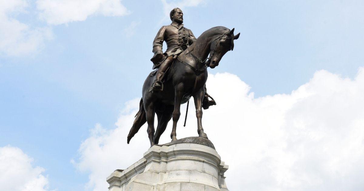The statue of Confederate Gen. Robert E. Lee on his horse, Traveller, is seen on Monument Avenue in Richmond, Virginia, on June 6, 2020.