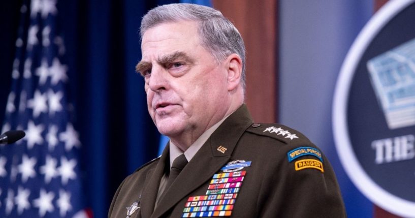 Army Gen. Mark Milley, the chairman of the Joint Chiefs of Staff, holds a media briefing about the withdrawal from Afghanistan at the Pentagon in Washington, D.C., on Wednesday.