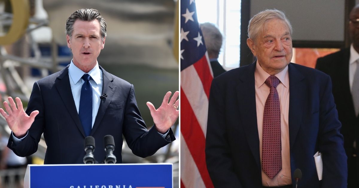 Democratic Gov. Gavin Newsom of California, left, faces a recall election on Sept. 14, but billionaire George Soros has donated huge amounts of money to an anti-recall campaign.