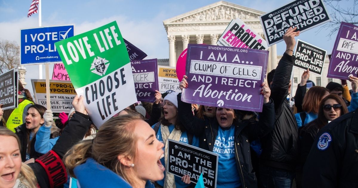 Anti-abortion activists rally outside the Supreme Court in Washington during the annual March for Life on Jan. 18, 2019.