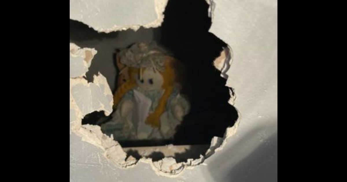 An old ragdoll was found behind the drywall of a home in the Walton area of Liverpool, England.