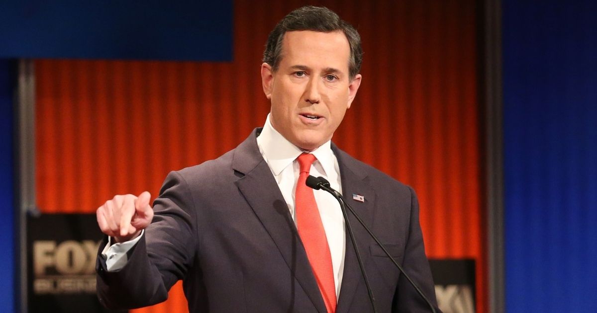 Then-presidential candidate Rick Santorum participates in the Fox Business Network Republican presidential debate at the North Charleston Coliseum and Performing Arts Center on Jan. 14, 2016, in North Charleston, South Carolina.