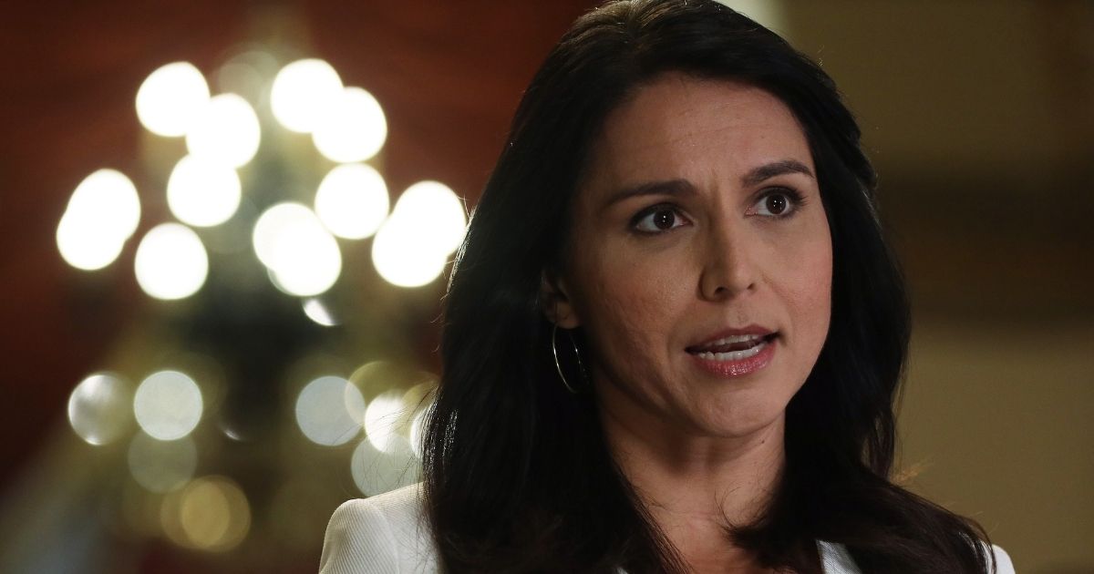 Former Democratic Rep. Tulsi Gabbard participates in a TV interview at the U.S. Capitol on Jan. 9, 2020, in Washington, D.C.