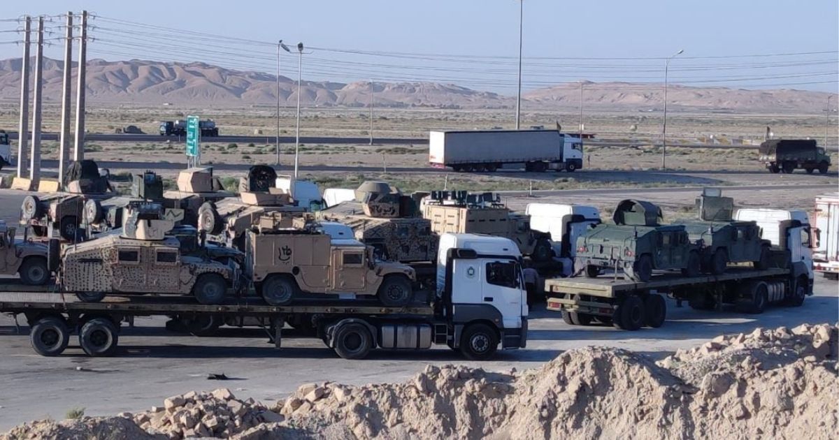 The photo above reportedly shows U.S. military equipment being transported across Iran.