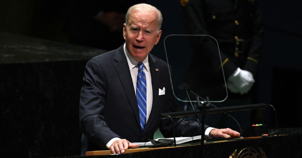 US President Joe Biden speaks at the 76th UN General Assembly in New York City on Tuesday.