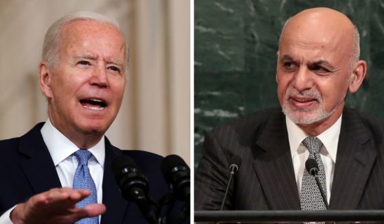 President Joe Biden, left; and former Afghan President Ashraf Ghani, right.