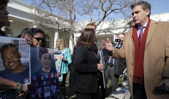 CNN's Jim Acosta speaks to relatives of victims killed by illegal immigrants after then-President Donald Trump spoke on border security on Feb. 15, 2019, in Washington, D.C.