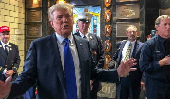 Former President Donald Trump visits the Engine Co. 8 firehouse in Manhattan on Saturday.