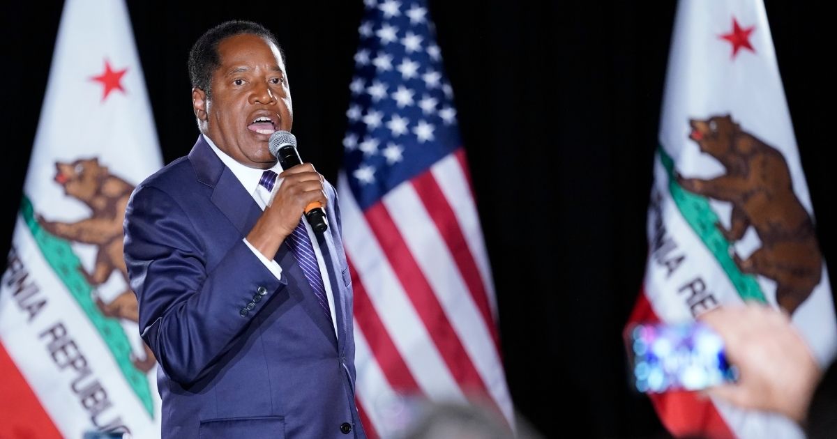 Republican conservative radio show host Larry Elder speaks to supporters in Costa Mesa, California, after California Gov. Gavin Newsom defeated a recall effort Tuesday.