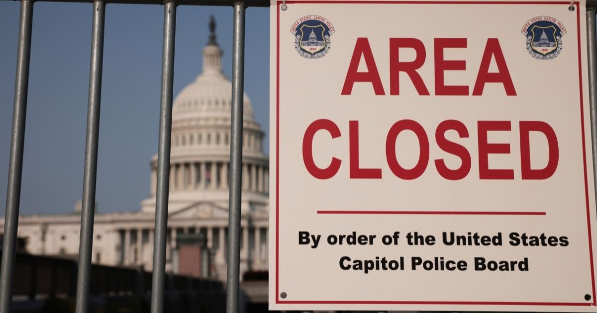 An “Area Closed” sign is seen outside the U.S. Capitol Visitor Center in Washington on Monday.